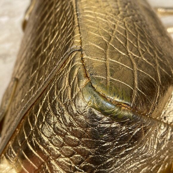 Claudia Firenze Italian Metallic Gold Croc Embossed Dual Handle Satchel Bag - Picture 13 of 14